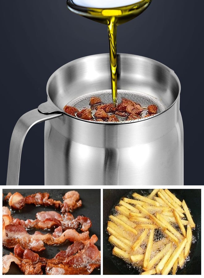 Maylmc 1.7L HEAVY DUTY Stainless Steel Bacon Grease Container with Strainer for Oil Storage, Bacon Grease Saver with strainer for Kitchen, Stainless Steel Oil Filter Pot with Strainer, kitchen gadgets - Image 3